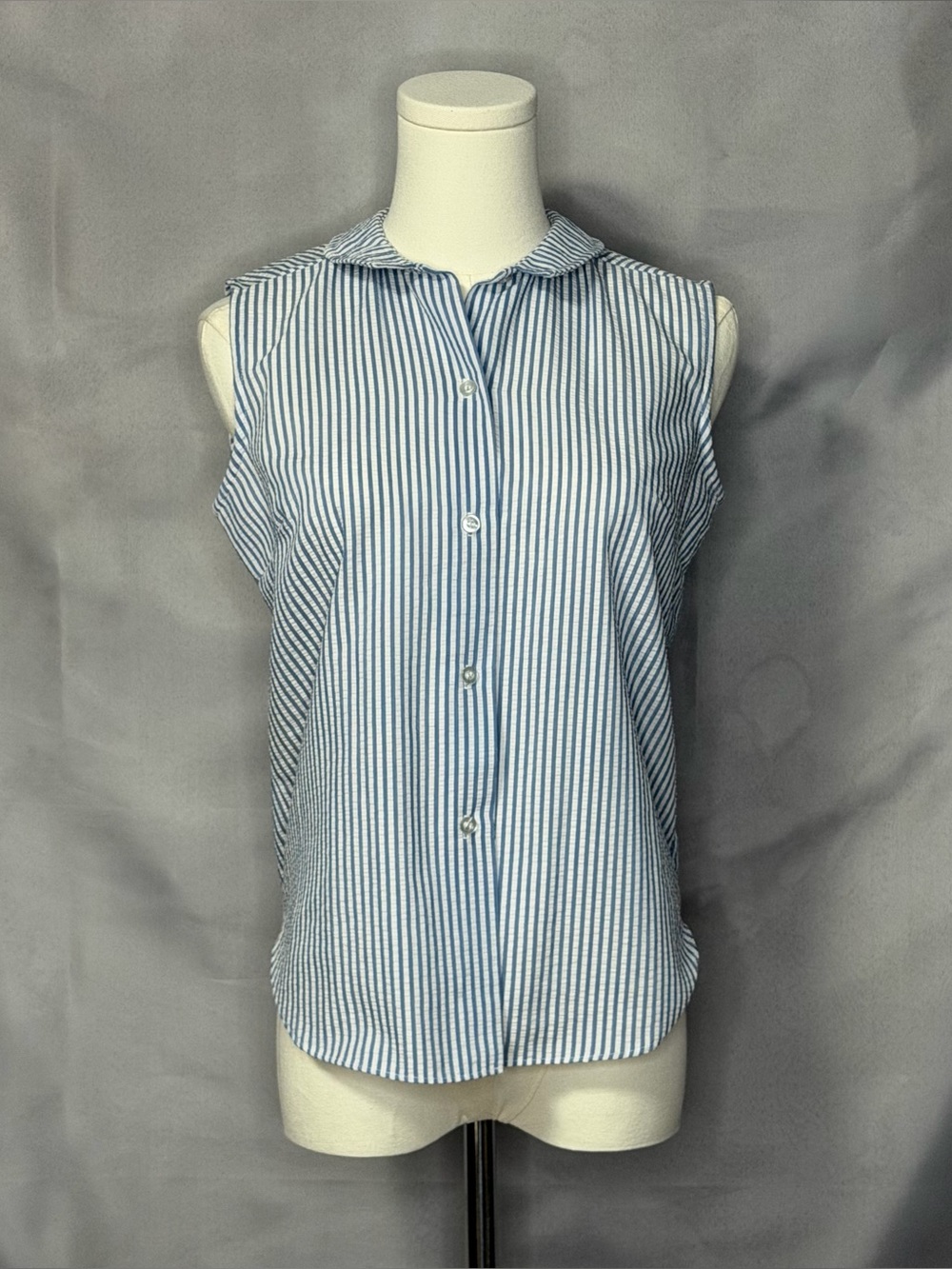 Russ Striped Seersucker Sleeveless Buttoned Top 80s Vintage